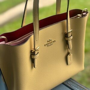 Coach Beige Leather Tote with Red Interior
